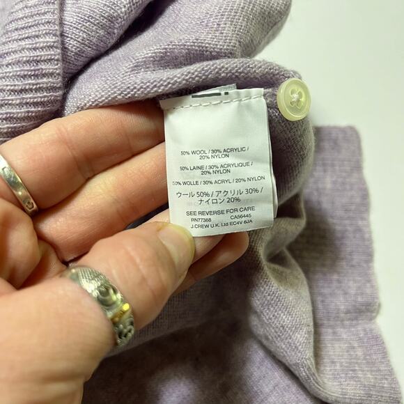 J Crew XXS Purple V Neck Relaxed Pullover Layered Sweater White Cuffs Wool Blend - Picture 6 of 10